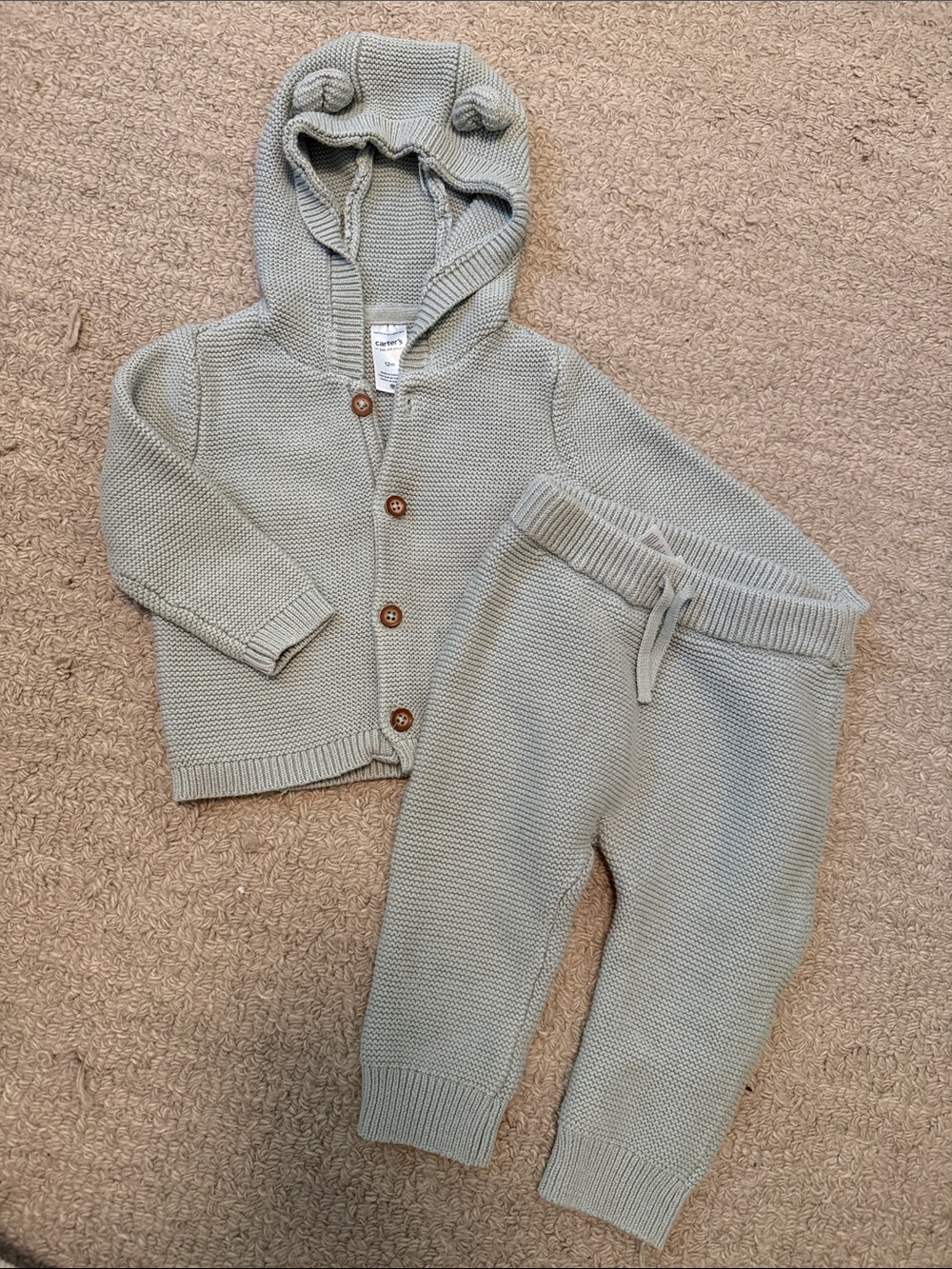 Carter's Knit Hooded Sweater and Jogger Set - Sage Green